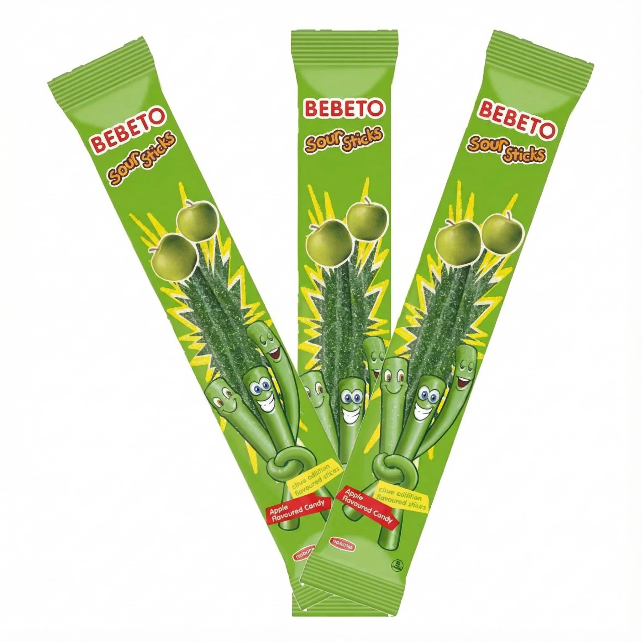 3 bags of Bebeto Sour Sticks Apple – Soft Chewy Candy Three bags